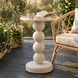 Modern Minimalist 4 Ball End Table Pedestal Base Solid Anti Corrosion Iron Side Table Cream Sandy Surface for Living Room Hotel