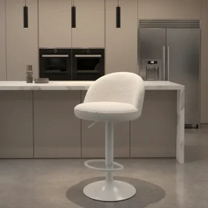 Modern Minimalist Adjustable Bar Stool with 360-Degree Swivel and Soft White Velvet for Commercial and Home Bar Use