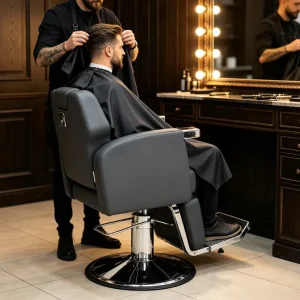 Modern Minimalist Barber Chair with Lift & Recline Salon Specific Haircutting Shaving & Grooming Chair for Barber Shop (Metal)