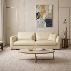 Modern Minimalist Beige Leather Modular Sofa 3 Seater for Living Room Home Furniture