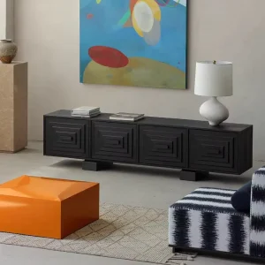 Modern Minimalist Black Solid TV Stand Media Cabinet Long Low TV Unit Console Table Storage Eco Friendly Bedroom Living Room