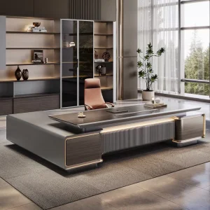 Modern Minimalist Boss’s Office Desk Light Luxury High End Feel Chairman’s Large Desk Modular MDF Office Furniture Combination