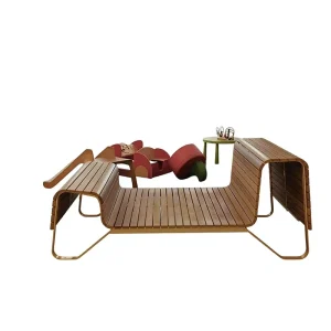 Modern Minimalist Carbon Steel Wood Bench Seat Set with Metal Legs for Outdoor Use in Shopping Malls Offices Parks