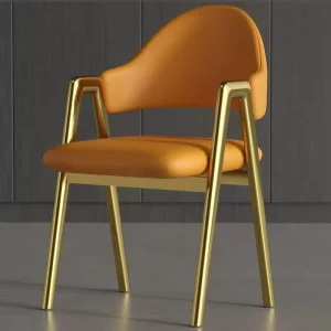 Modern Minimalist Casual Wrought Iron Dining Chair with Industrial Style and Easy to Clean Faux Leather Upholstered Backrest