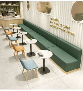 Modern Minimalist Commercial Booth Set Wood Frame Leather Upholstery Stone Tabletop Durable for Hotel Cafe Bakery Casual Dining