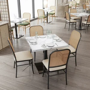 Modern Minimalist Commercial Customized Dining Set with White Marble Table & Metal Rattan Chair for Restaurant Office Cafe Hotel