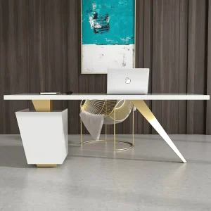 Modern Minimalist Computer Desk with White Slab Finish Eco Friendly & Durable Hospital Grade Commercial Office Desk