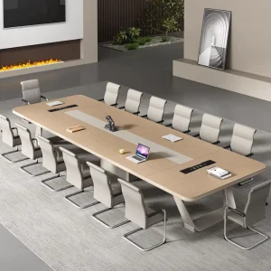 Modern Minimalist Conference Table Set with Integrated Power Ports Adjustable Layout Matching Chairs for Office Meeting