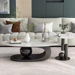 Modern Minimalist Convertible Coffee Table Set Sintered Stone Carbon Steel Living Room Furniture