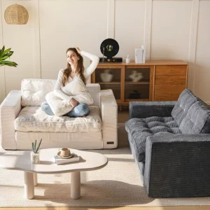 Modern Minimalist Convertible Corduroy Sofa for Small Apartments Foldable Portable High Density Sponge Living Room & Bedroom Use