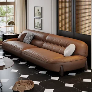 Modern Minimalist Curved Faux Leather L Shape Sectional Sofa Set Sponge Filling Solid Wood Legs 3 4 Seat Apartment Living Room