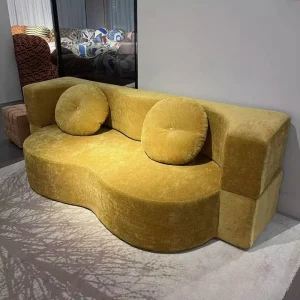 Modern Minimalist Curved Sofa Set with Chenille Vacuum Wrapping Foldable Compression Sofa Bed Living Room Sponge Filling