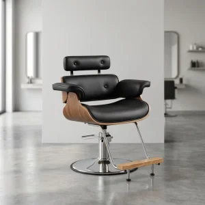 Modern Minimalist Custom Salon Chair Barber Chair with Wooden Armrests and Adjustable Headrest for Barbershop