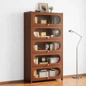 Modern Minimalist Custom Wooden Dustproof Bookcase Door Large Storage Bookshelf Library Wall Cabinet for Home Office Living Room