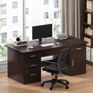 Modern Minimalist Desk Single Office Staff Computer Desk Bedroom Home with Lock Drawers Artificial Board Surface Redi Al123