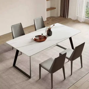 Modern Minimalist Dining Set Sintered Stone Top Carbon Steel Base for Hotels Restaurants Kitchens Living Rooms