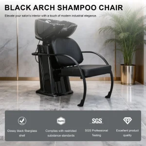 Modern Minimalist Durable All-Black Salon Shampoo Chair Professional Backwash Unit Ceramic Bowl Workshop Use Factory Direct PU