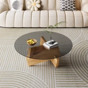 Modern Minimalist Durable Tempered Glass Wood Frame Coffee Table Luxury Movable Decorative Space Saving Home Living Room