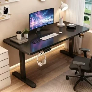 Modern Minimalist Electric Height Adjustable Desk with Sleek Panel and Stable Metal Frame for Home Office and Corporate Office
