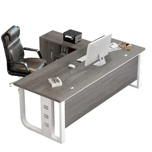 Modern Minimalist Executive Office Desk with Side Cabinet and Lock Wood Material Stain resistant & Dirt resistant