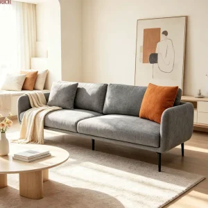 Modern Minimalist Fabric 3 Seater Living Room Sofa Couch with Removable Cushions for Apartment Hotel Hostel