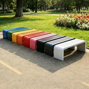 Modern Minimalist Galvanized Steel Park Bench Outdoor Urban Street Furniture U Shape Seating for Public Square Mall Landscaping