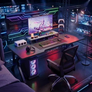 Modern Minimalist Gaming Desk Computer Table Workstation Stationary Home Office Desk With Shelf