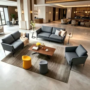 Modern Minimalist Genuine Leather Office Sofa Set Business Reception Lounge for Office Meeting Room & Hotel