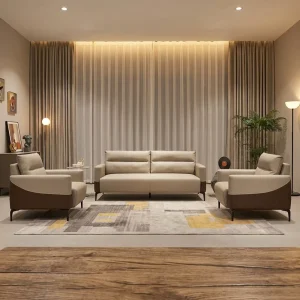 Modern Minimalist Genuine Leather Sofa Set Luxury Three Seater Couch and Armchairs for Contemporary Office Space