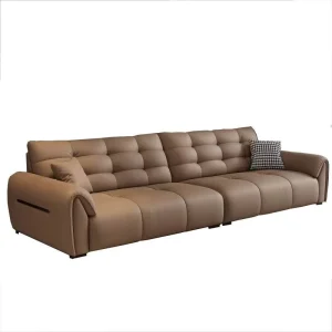 Modern Minimalist Genuine Leather Sofa Straight lined Cloud like Comfort High end Guesthouse hotel Living Room Sofa