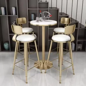 Modern Minimalist Gold Bar Table Set 4 White Cushion Stools Space Saving Pub Kitchen Furniture for Dining Living Room Hotel