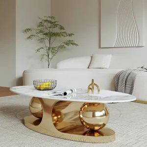 Modern Minimalist Golden Sealing Glaze Luxury Stainless Steel Coffee and Tea Table for Living Room and Villa