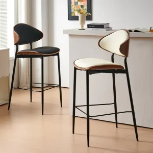 Modern Minimalist High-Back Bar Stool with Metal Frame for Restaurants Milk Tea Shops Hotels Home Use Commercial Furniture