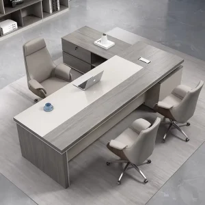 Modern Minimalist Home Office Desk Rectangular Executive Wooden Desk Complete with Matching Side Cabinet