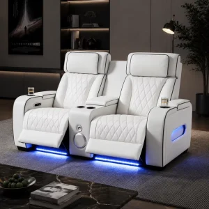 Modern Minimalist Home Theater Seats Genuine Leather Electric Recliner Sofa Solid Wood Frame Two Seat for Movie Theater