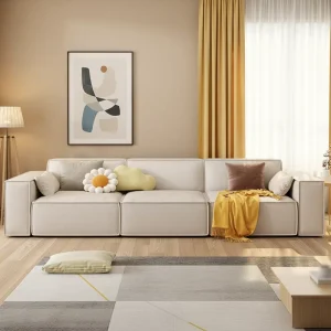 Modern Minimalist Italian Nordic Tech Fabric Sofa Square Pattern Modular 3 Seater Straight High End Living Room Furniture