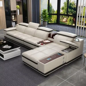 Modern Minimalist L Shape Leather Sofa Bed for Hospital Mall Apartment Living Rooms Wood Frame Commercial Use