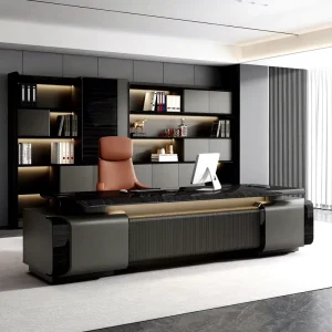 Modern Minimalist L-Shaped Office Desk Set Wooden Executive Table with Side Cabinet CEO Manager Workstation