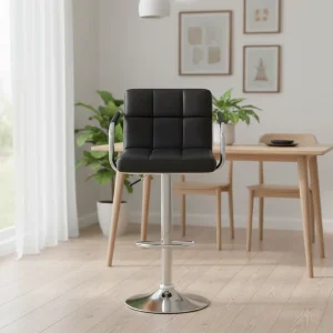 Modern Minimalist Leather Commercial Bar Stool Metal Frame Height Adjustable Durable Waterproof for Kitchen Living Room Hotel
