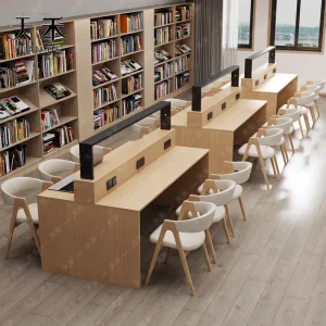Modern Minimalist Library Reading Desk Double Sided Study Table for Self Study Rooms Library Table with Partition Customization