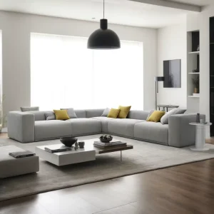 Modern Minimalist Light Grey Fabric L Shaped Corner Sectional Sofa Living Room Furniture