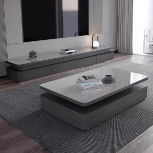 Modern Minimalist Light Luxury Stone Slab Coffee Table TV Cabinet Set Multifunctional for Small Apartments Living Room Furniture