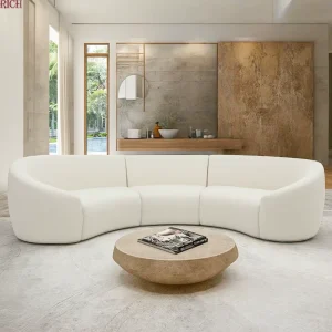 Modern Minimalist Living Room Hotel Office Event Kidney Shaped Curved Sectional Couch Half Moon Round Velvet Linen Fabric Sofa