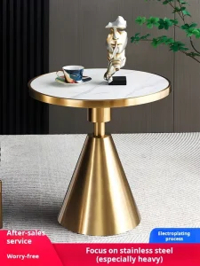Modern Minimalist Living Room Small Sized Stainless Steel Hotel Coffee Table Luxurious Home Round Table Movable Sofa