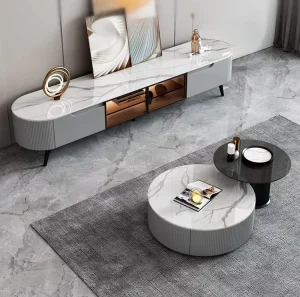 Modern Minimalist Luxury Coffee Table and TV Cabinet Living Room Set for Home Apartments Residences Villas