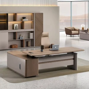 Modern Minimalist Luxury Executive Desk Height Adjustable Wooden Office Desk with Storage Cabinet Factory Direct