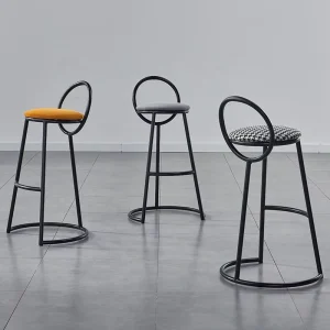 Modern Minimalist Luxury Fabric Upholstered Bar Stool with Metal Frame for Home Bar Comfortable Durable Design