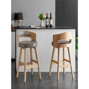 Modern Minimalist Luxury Solid Wood Bar Stool with Backrest for Kitchen and Home Use Commercial High Stool