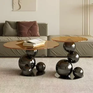 Modern Minimalist Luxury Stainless Steel Round Coffee Table Set for Large Living Room Furniture