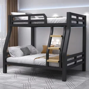 Modern Minimalist Metal Bunk Bed Twin Over Full Structure High Load Capacity Space Saving Bed for Home Apartment Hostel